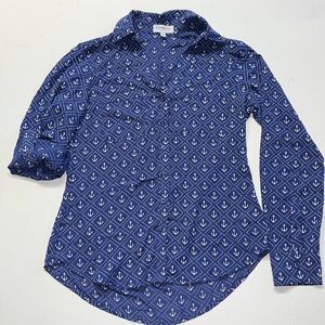 Express Portofino Shirt Women's XS Navy Blue Nautical Anchors Print